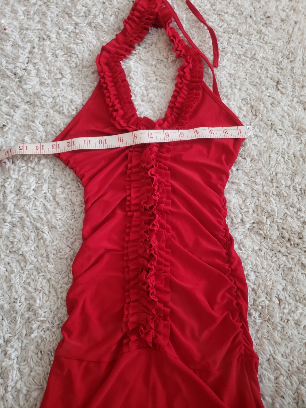 Red Ruffled Halter Mini Dress - Picture 3 of 4